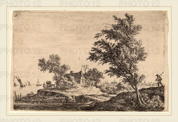 Anthonie Waterloo (Dutch, 1609-1610-1690), Traveler Passing Two Large Trees, etching