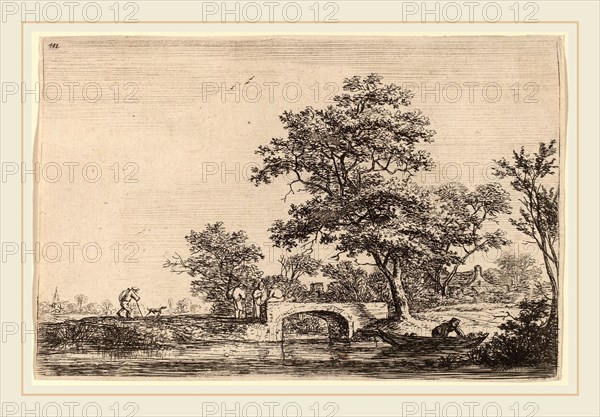 Anthonie Waterloo (Dutch, 1609-1610-1690), Four Men on a Stone Bridge, etching