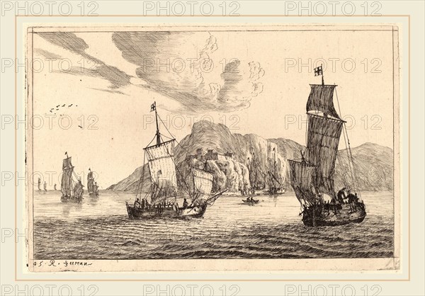 Reinier Nooms, called Zeeman (Dutch, 1624-1664), Harbor Scene with Mountainous Background, probably c. 1656, etching