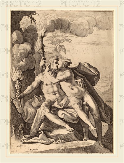 Jacob Matham after Hendrik Goltzius (Dutch, 1571-1631), Eros and Anteros, probably 1588, engraving on laid paper