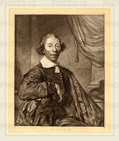 Cornelis Ploos van Amstel and Johannes Kornlein after Cornelis Visscher (German, died 1772), Portrait of a Seated Man, 1771, transfer technique and mezzotint,  printed from two plates
