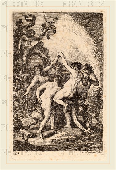 Martin Johann Schmidt (Austrian, 1718-1801), The Triumph of Bacchus with Dancing Nymphs, 1773, etching on laid paper