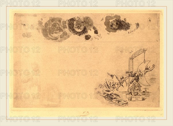 Félicien Rops (Belgian, 1833-1898), Belgian Border, Bill of Disorder (Frontiere de Belgique. Billet a Desordre), 1871, etching