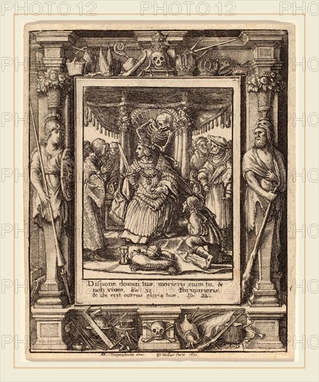 Wenceslaus Hollar after Hans Holbein the Younger after Abraham van Diepenbeeck (Bohemian, 1607-1677), Emperor, 1651, etching with border "Minerva and Hercules"