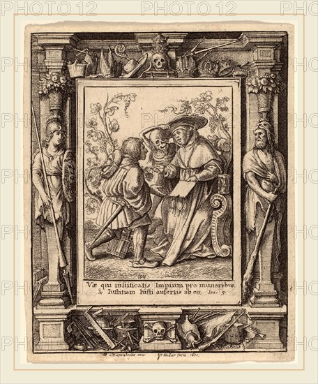 Wenceslaus Hollar after Hans Holbein the Younger after Abraham van Diepenbeeck (Bohemian, 1607-1677), Cardinal, 1651, etching with border "Minerva and Hercules"