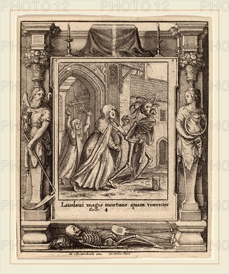 Wenceslaus Hollar after Hans Holbein the Younger after Abraham van Diepenbeeck (Bohemian, 1607-1677), Abbess, 1651, etching with border "Time and Eternity"