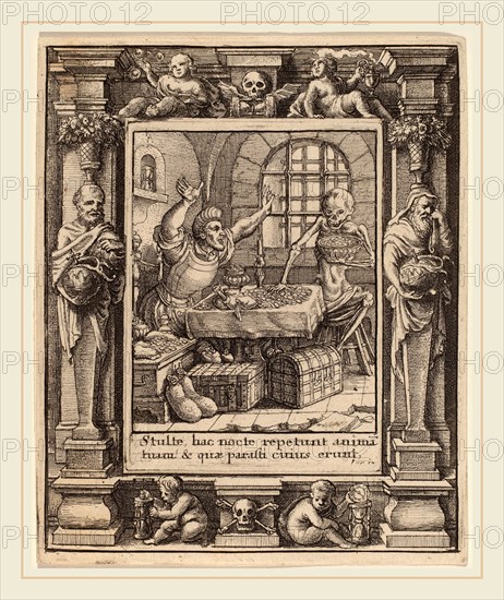 Wenceslaus Hollar after Hans Holbein the Younger after Abraham van Diepenbeeck (Bohemian, 1607-1677), Miser, 1651, etching with border "Democritus and Heraclitus"