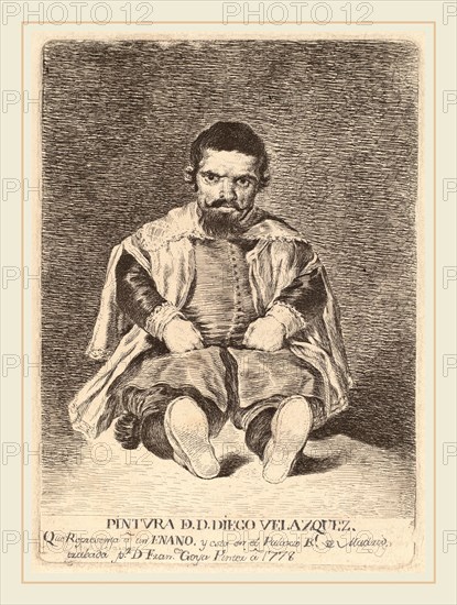 Francisco de Goya after Diego VelÃ¡zquez, Un enano (A Dwarf), Spanish, 1746-1828, 1778, etching [working proof]