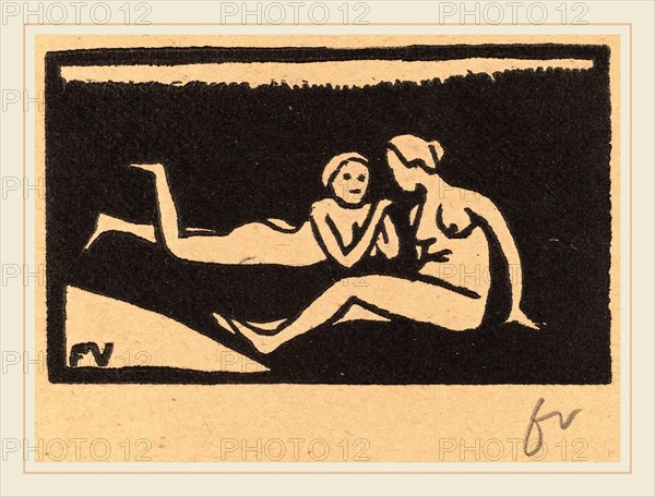 Félix Vallotton, Bathers on the Grass (Baigneuses étendues sur l'herbe), Swiss, 1865-1925, 1893, woodcut in black on brown wove paper