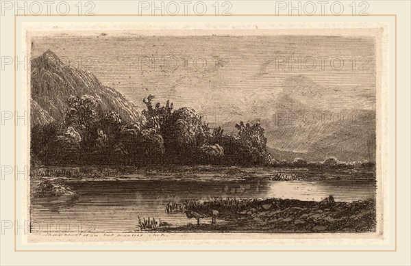 Alexandre Calame, Mountain Lake, Swiss, 1810-1864, 1840, etching on chine collé