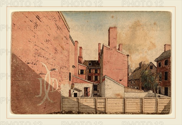 American 19th Century, A View from an East Window in the Old Sugar House, No.3 Norris' Alley, Philadelphia, 1811, pen and ink with watercolor on paperboard