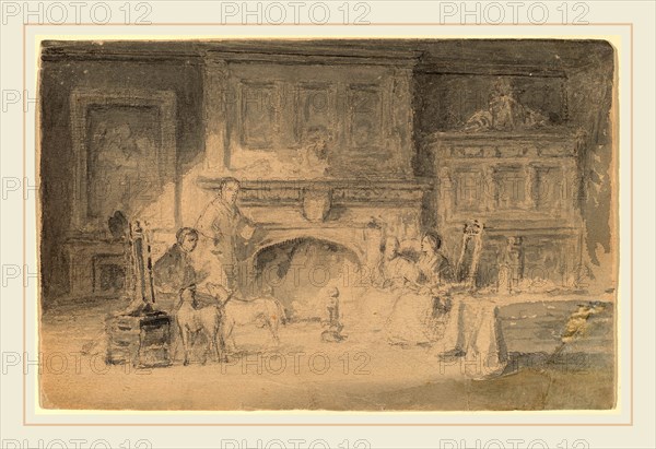 Robert Walter Weir, Study for "The Bailey Family", American, 1803-1889, watercolor over graphite with touches of pen and black ink