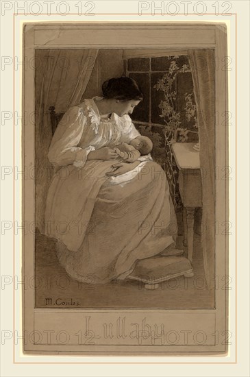 Maude Alice Cowles, Lullaby, American, 1871-1905, c. 1890, pen and black ink with gray and white wash on graypaper-surfaced cardboard