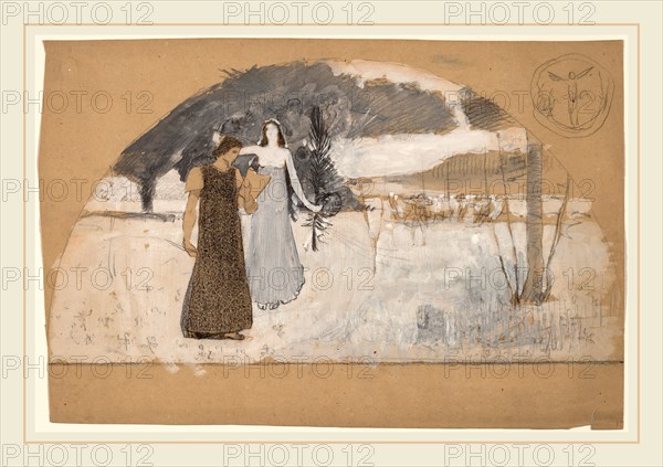 Charles Sprague Pearce, Studies for Lunettes, American, 1851-1914, 1890-1897, gouache, black conté crayon, and graphite on tan wove paper