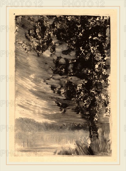 William Fowler Hopson, Moonlit Landscape with Tree at the Right, American, 1849-1937, c. 1903, monotype