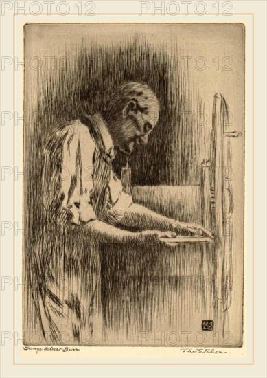 George Elbert Burr, The Etcher, American, 1859-1939, c. 1919, drypoint in greenish-black on laid paper