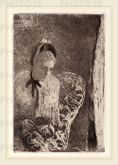 Mary Cassatt, Waiting, American, 1844-1926, c. 1879, aquatint and soft-ground etching