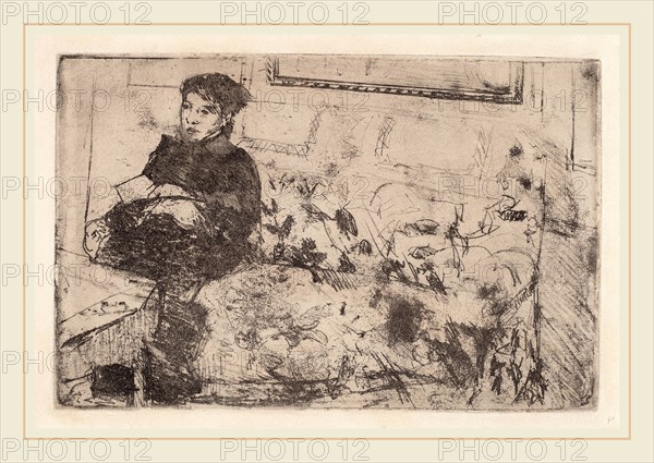 Mary Cassatt, Interior: On the Sofa, American, 1844-1926, c. 1883, soft-ground etching on cream wove paper