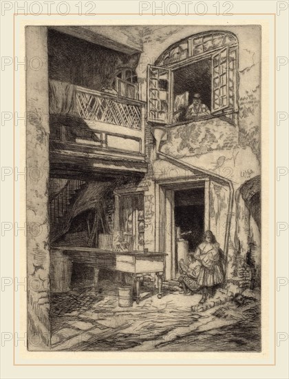 Charles Henry White, An Old Courtyard (New Orleans), American, born Canada, 1878-1918, 1906, etching