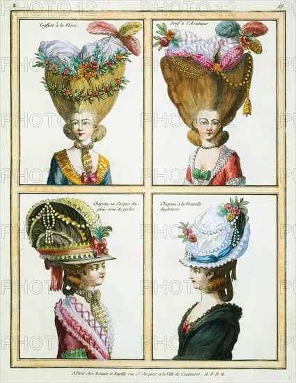 Various Artists, Galerie des modes et costumes francais  (volume I), published 1778-1780, bound volume with 198 hand-colored and black and white etchings and engravings
