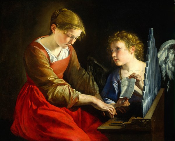 Orazio Gentileschi and Giovanni Lanfranco, Saint Cecilia and an Angel, Italian, 1582-1647, c. 1617-1618 and c. 1621-1627, oil on canvas