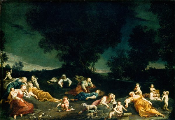 Giuseppe Maria Crespi, Cupids Disarming Sleeping Nymphs, Italian, 1665-1747, c. 1690-1705, oil on copper