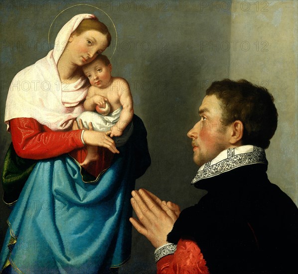 Giovanni Battista Moroni, A Gentleman in Adoration before the Madonna, Italian, c. 1525-1578, c. 1560, oil on canvas