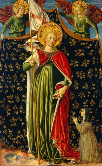 Benozzo Gozzoli, Saint Ursula with Two Angels and Donor, Italian, c. 1421-1497, c. 1455-1460, tempera on panel