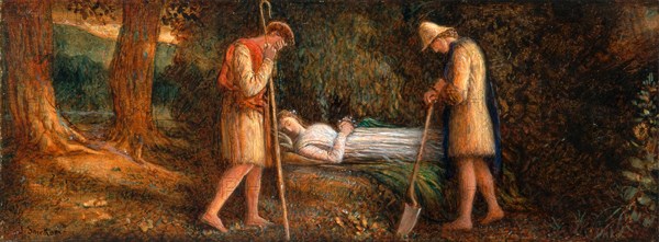 Imogen and the Shepherds, 'Cymbeline,' Act IV, scene II Cymbeline Signed, black paint, lower left: "J.Smetham-", James Smetham, 1821-1889, British