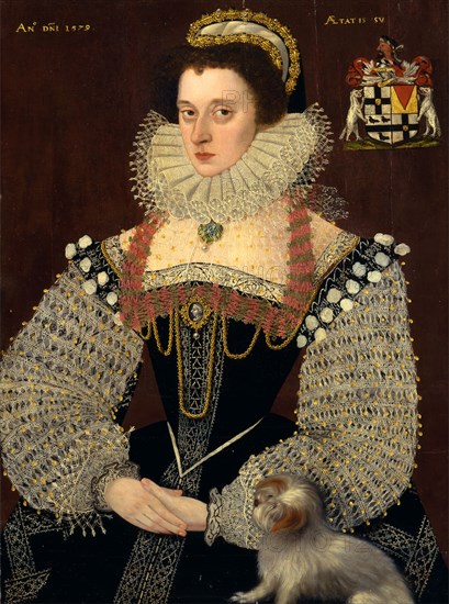 The Duchess of Chandos Frances, Lady Chandos Inscribed in yellow paint, upper right: "AETATIS SU" Dated in yellow paint, upper left: "ANO DNI 1579", John Bettes the Younger, died 1616, British