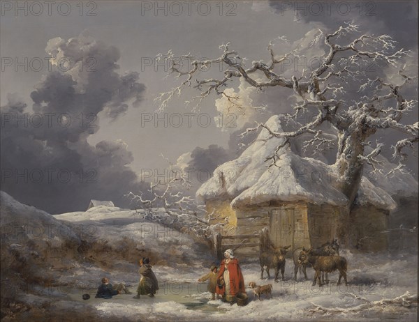Winter Landscape with Figures Signed, lower right: "G Morland~ [underlined]", George Morland, 1763-1804, British