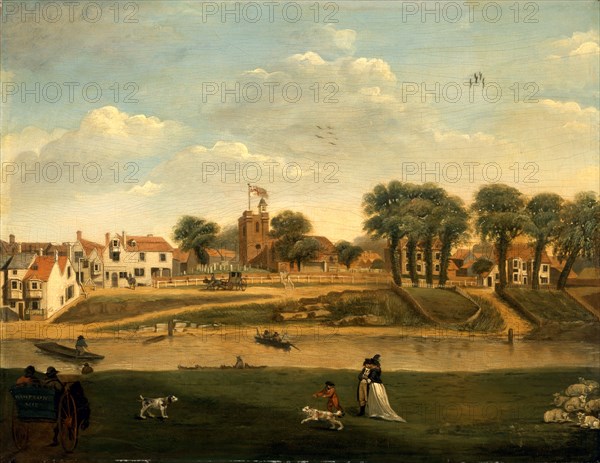 The Old Parish Church and Village, Hampton-on-Thames, Middlesex, 18th century, unknown artist, 19th century, British