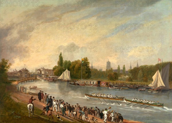 A Boat Race on the River Isis, Oxford Signed, lower left: "J Whessll", John Whessell, 1760-ca. 1823, British