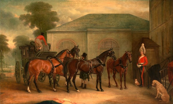 The Drag of Sir Watkin Williams Wynn Signed and dated in brown paint, lower center: "J Ferneley | Melton Mowbray 1843.", John Ferneley, 1782-1860, British