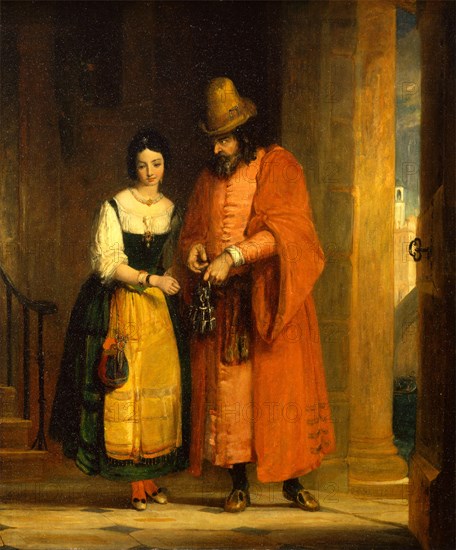 Shylock and Jessica from the 'Merchant of Venice,' II, ii Signed, lower right: "G.S. Newton", Gilbert Stuart Newton, 1794-1835, British