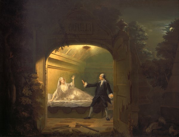 David Garrick and George Anne Bellamy in "Romeo and Juliet", Act V, Scene iii Signed and dated, lower left: "B Wison Pinxit 1756", Benjamin Wilson, 1721-1788, British