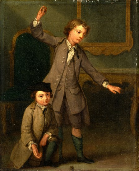 Portrait of Two Boys, probably Joseph and John Joseph Nollekens Two Boys of the Nollekens Family, Probably Joseph and John Joseph, Playing at Tops, Joseph Francis Nollekens, 1702-1748, Flemish