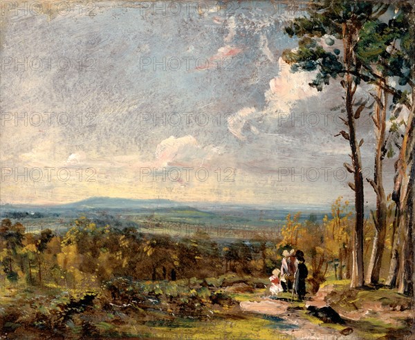Hampstead Heath, London,  Looking Towards Harrow A View on Hampstead Heath with Figures in the Foreground, John Constable, 1776-1837, British