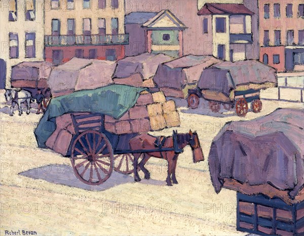 Hay Carts, Cumberland Market Signed, lower left: "Robert Bevan", Robert Polhill Bevan, 1865-1925, British