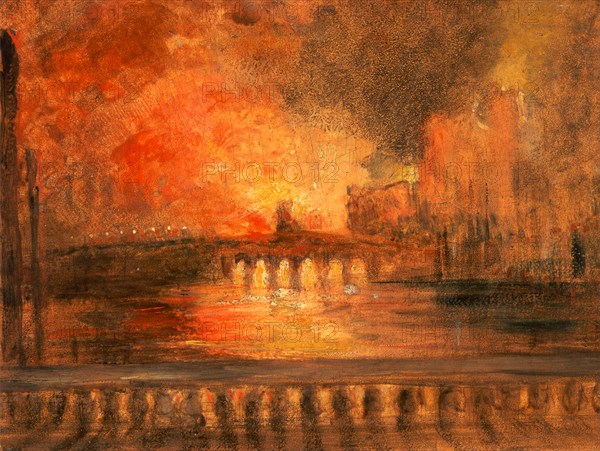 London, the Burning of the Houses of Parliament Fire at the House of Commons, unknown artist, 19th century, British