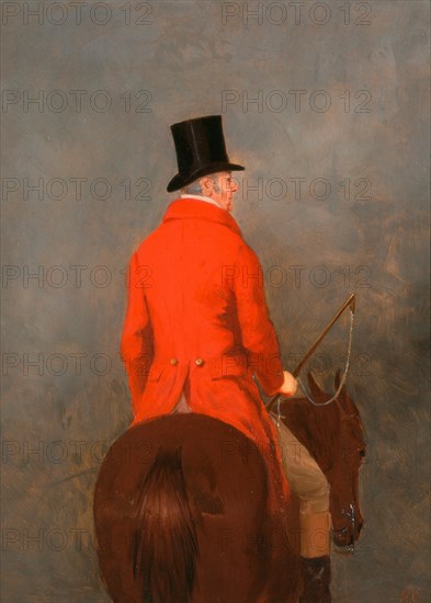 Portrait of Thomas Cholmondeley, 1st Lord Delamere, on His Hunter (study for "The Cheshire Hunt at Tatton Park") Signed in red paint, lower right: "HC", Henry Calvert, active 1826-1854, British