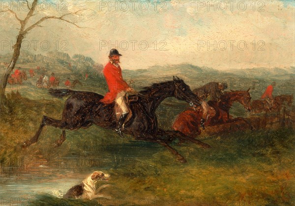 Foxhunting: Clearing a Brook Signed and dated in red paint, lower right: "WJ Shayer | 63", William J. Shayer, 1811-c.1885, British