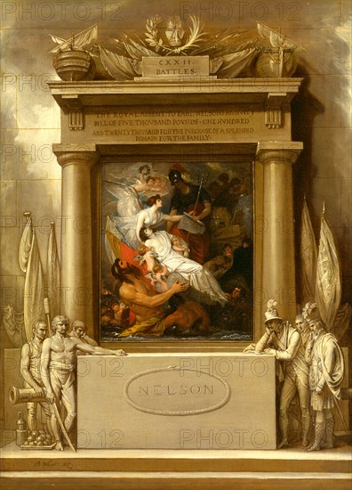 The Apotheosis of Nelson Project for a Monument, 'The Apotheosis of Nelson', signed and dated 1807 Signed and dated in black paint, lower left: "B. West 1807.", Benjamin West, 1738-1820, American