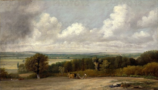 Ploughing Scene in Suffolk A Summerland Dedham Vale with Ploughmen A view looking across a valley, John Constable, 1776-1837, British