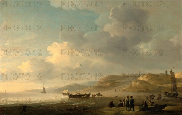 The Coast near Scheveningen with Fishing Pinks on the Shore Signed in black paint, lower right: "C Brooking", Charles Brooking, 1723-1759, British