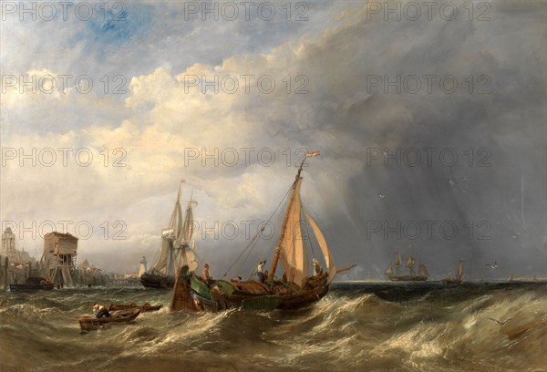 A Dutch Barge and Merchantmen Running out of Rotterdam Signed and dated, lower right: "CStanfield RA | 1856", Clarkson Stanfield, 1793-1867, British