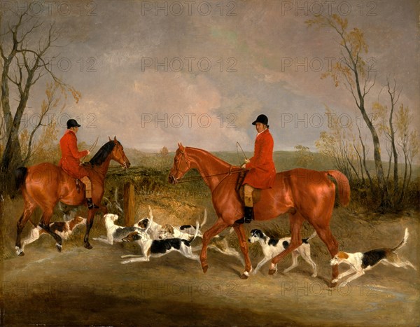 George Mountford, Huntsman to the Quorn, and W. Derry, Whipper-In, at John O'Gaunt's Gorse, near Melton Mowbray Signed and dated, lower left: "R. B. Davis | 1836", Richard Barrett Davis, 1782-1854, British