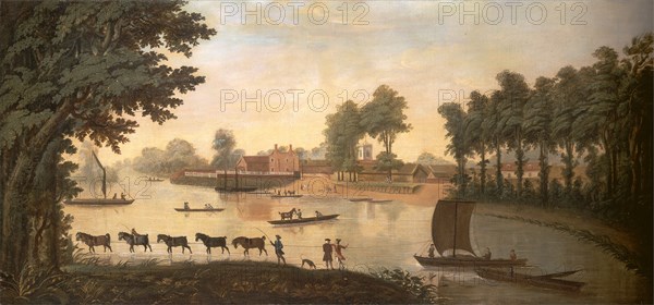 View of Shepperton on the River Thames, unknown artist, 18th century, British