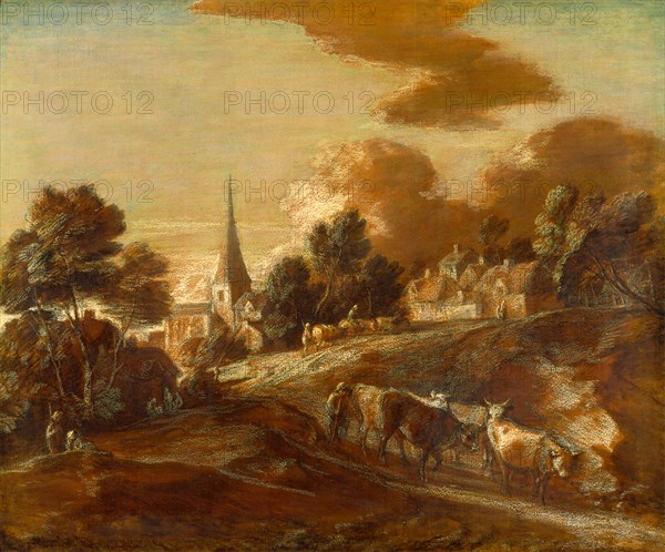 An Imaginary Wooded Village with Drovers and Cattle, Thomas Gainsborough, 1727-1788, British