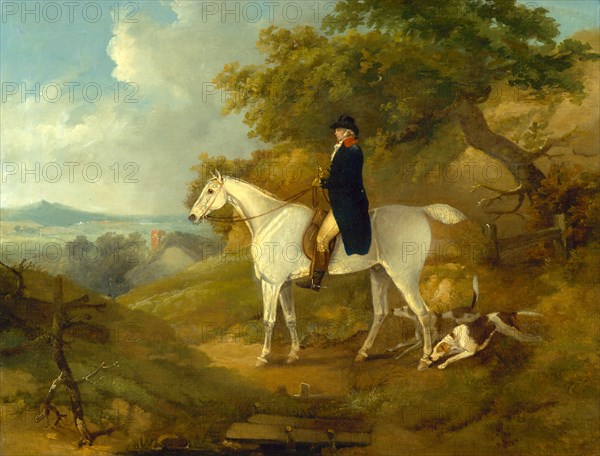 George Morland on his Hunter George Morland on a grey hunter, with a couple of foxhounds Signed and dated, lower center: "T. Hand | Oct. 9th 1794", Thomas Hand, died 1804, British